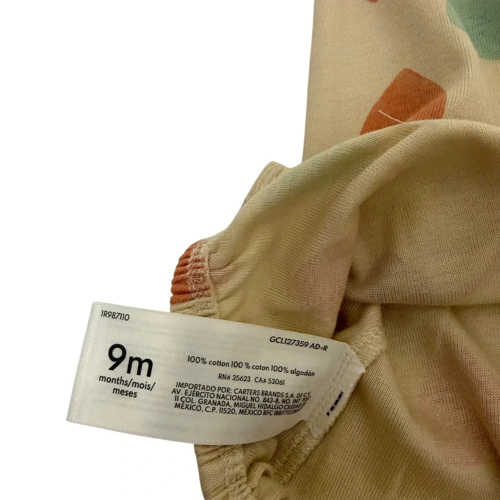 Carters‎ Baby Girl 9 Months Heart Print Romper Cream Pastel Snap Front Cotton
